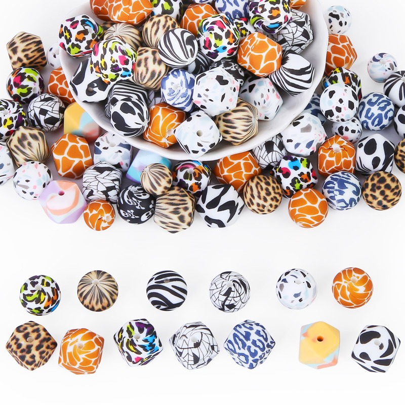 Bulk Large Animal Print Silicone Beads 19Mm Keychain Wristlet