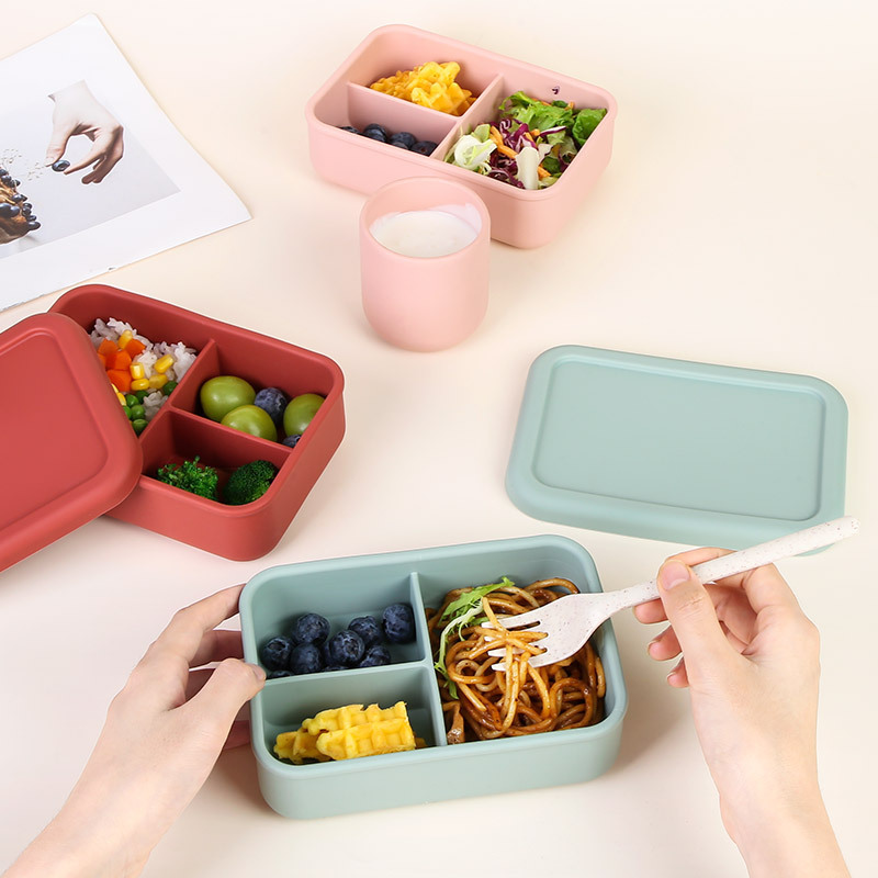 Custom Food Grade Bpa Free Silicon Kid Snack Food Storage Container Leakproof Salad Silicone Lunch Bento Box Safe