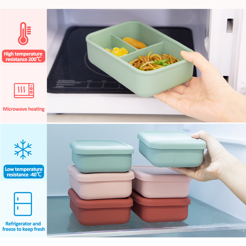 Custom Food Grade Bpa Free Silicon Kid Snack Food Storage Container Leakproof Salad Silicone Lunch Bento Box Safe