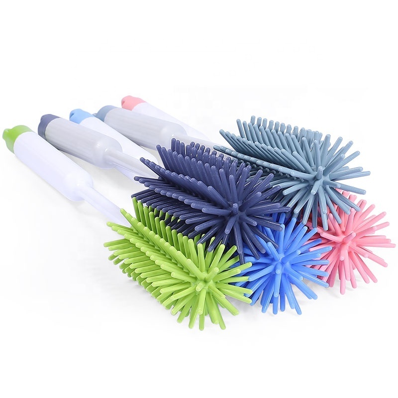 Long Handle Non Toxic Silicone Baby Bottle Cleaning Brush Eco-Friendly Silicone Water Bottle Brush