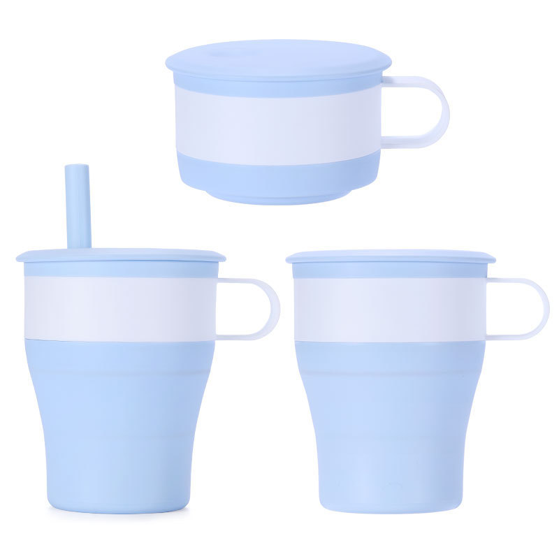 Leak Proof Kids Collapsible Straw Mug Silicone Drinking Folding Cup