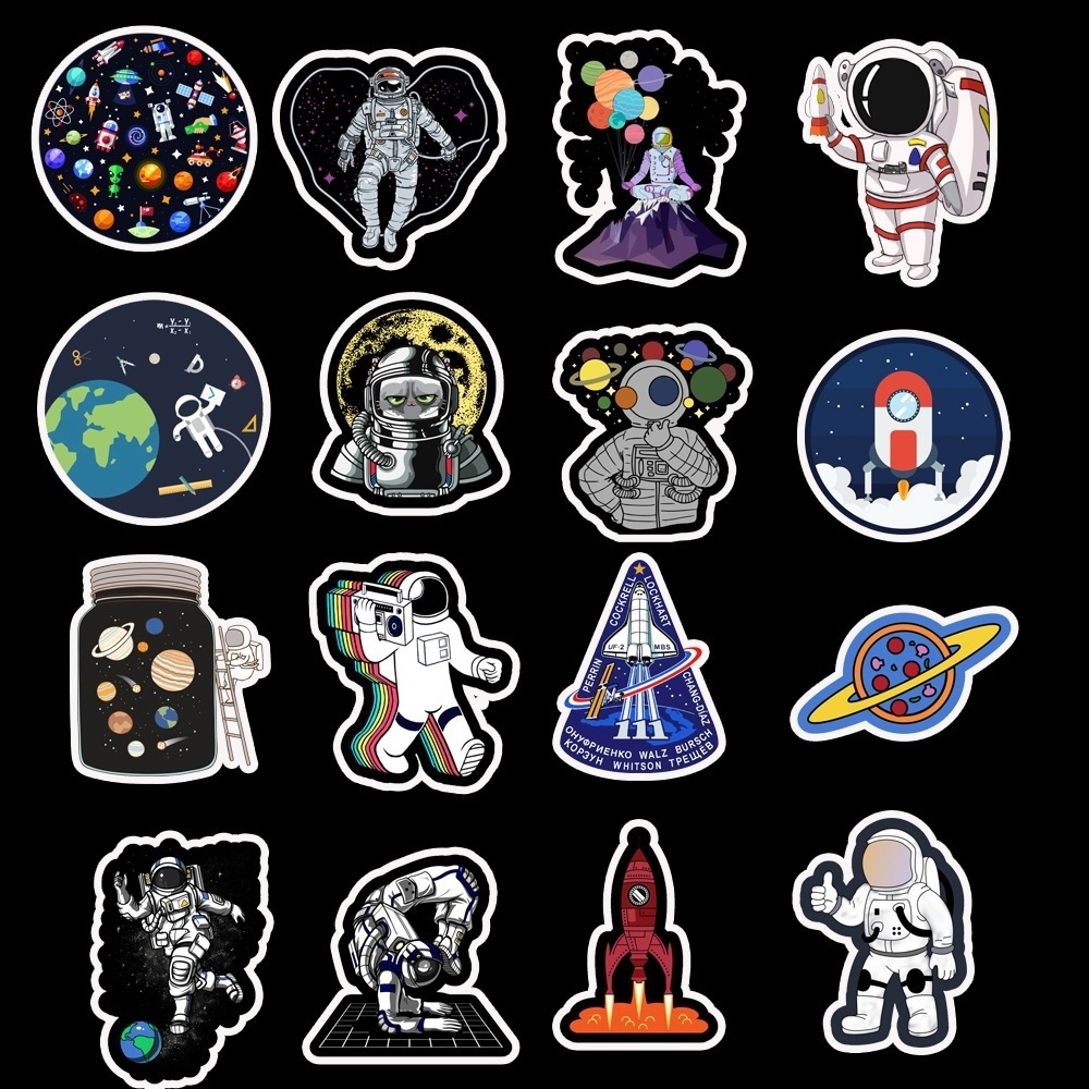 50pcs/bag astronaut space station cartoon stickers for kids moon rocket universe trolley case computer doodle removable stickers