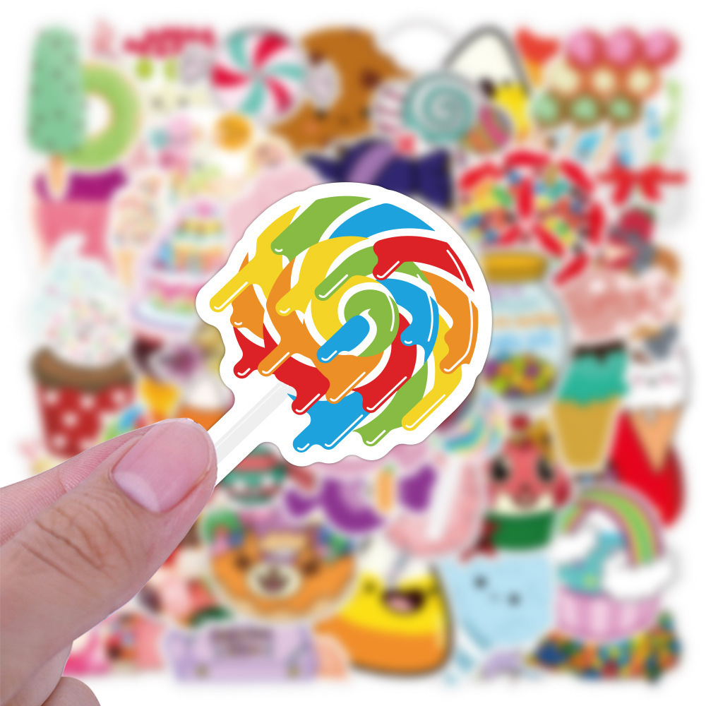 50pcs/bag Colorful Cartoon Candy Lollipop Ice Cream Dessert Donut Biscuit Pudding stickers for phone laptop luggage sticker