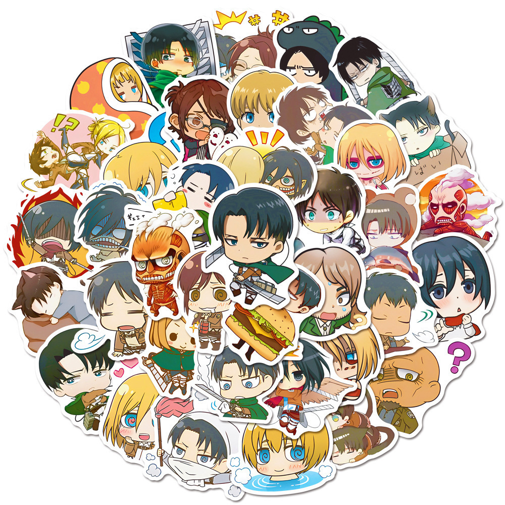 50pcs/bag New Design Cute Style Anime Attack on Titan Water Proof Removeable Stickers