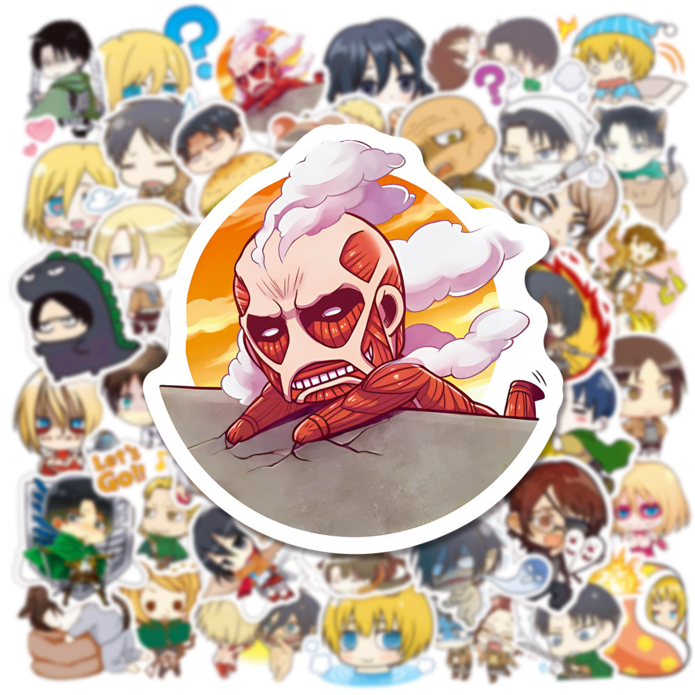 50pcs/bag New Design Cute Style Anime Attack on Titan Water Proof Removeable Stickers