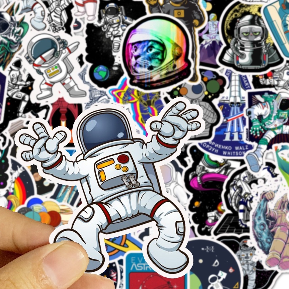 50pcs/bag astronaut space station cartoon stickers for kids moon rocket universe trolley case computer doodle removable stickers