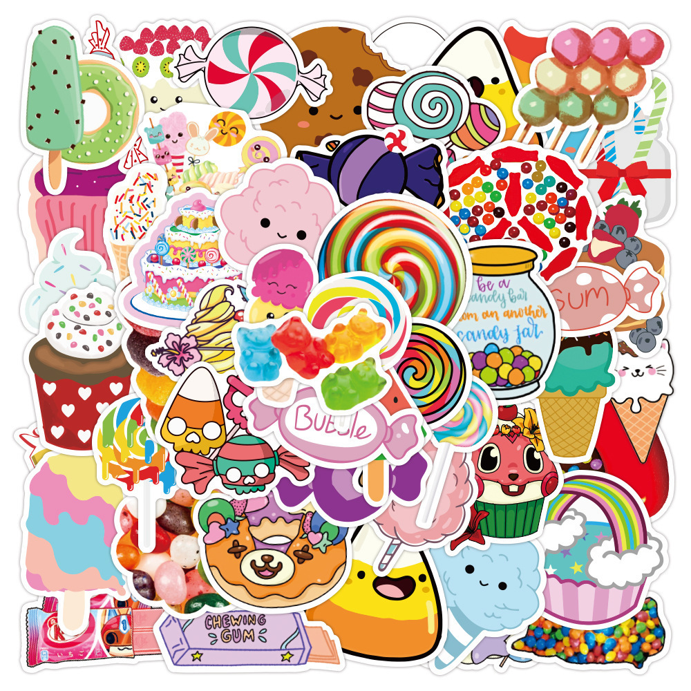 50pcs/bag Colorful Cartoon Candy Lollipop Ice Cream Dessert Donut Biscuit Pudding stickers for phone laptop luggage sticker