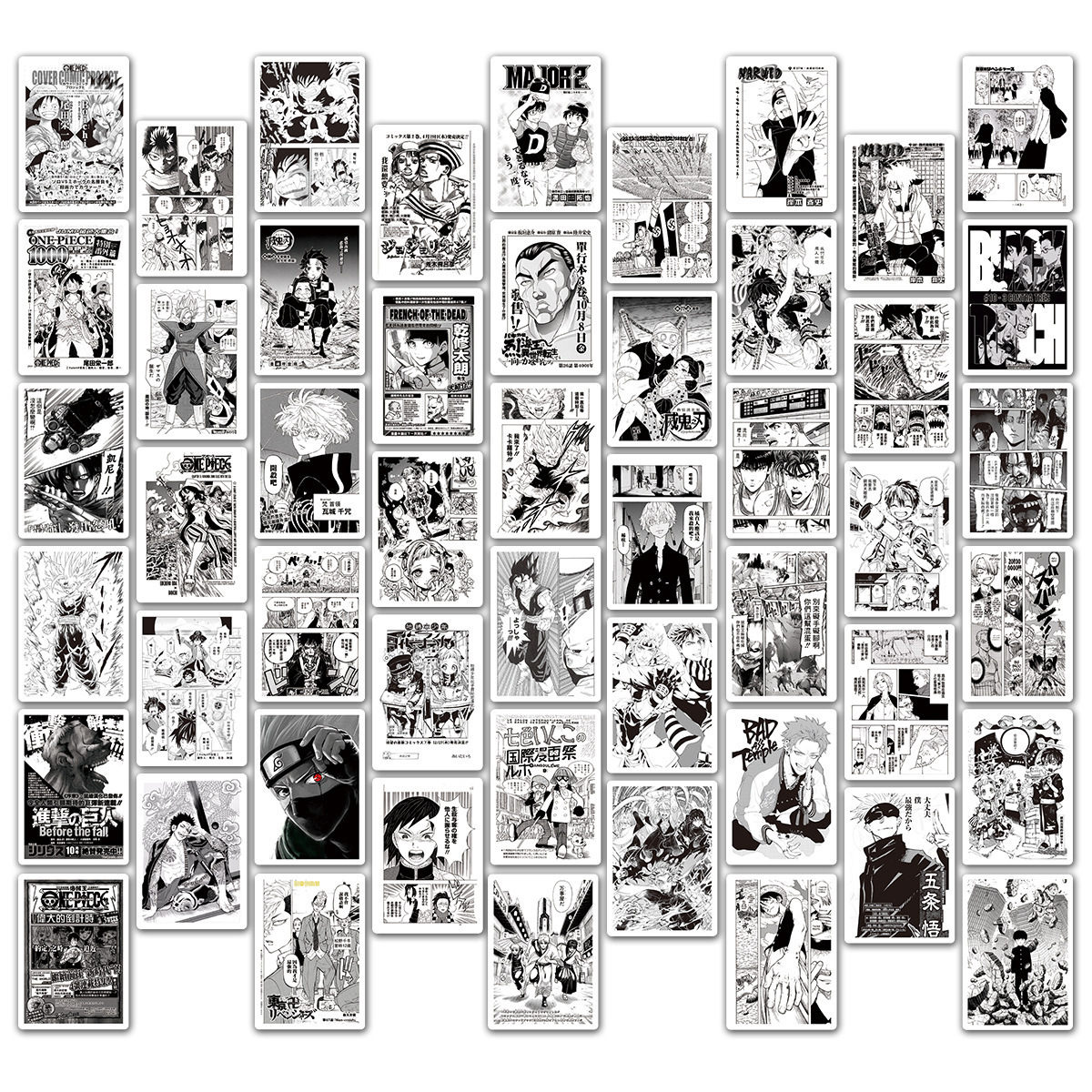 50pcs/bag Mix Anime Characters black and white poster manga style Waterproof Stickers