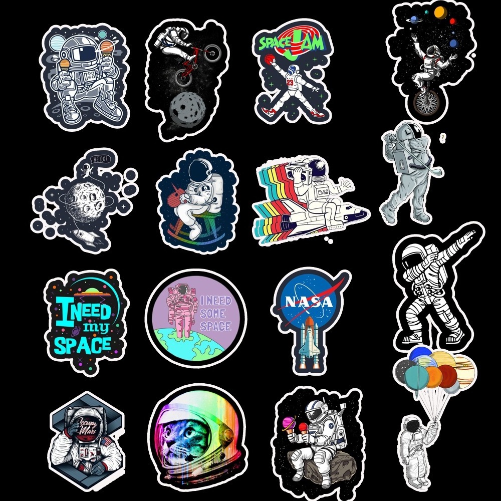 50pcs/bag astronaut space station cartoon stickers for kids moon rocket universe trolley case computer doodle removable stickers