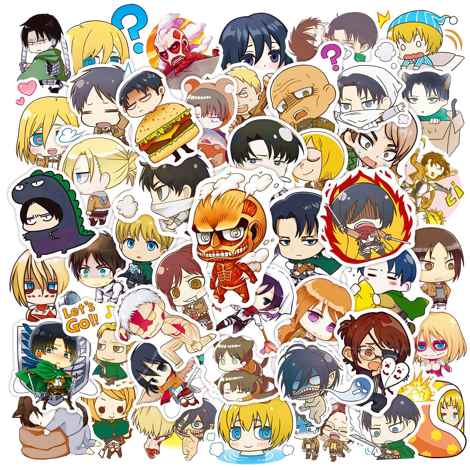 50pcs/bag New Design Cute Style Anime Attack on Titan Water Proof Removeable Stickers