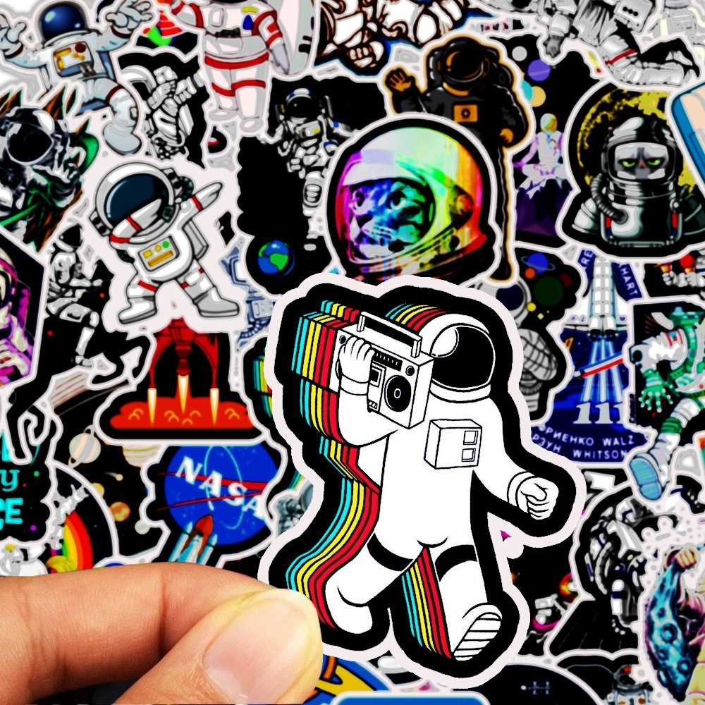 50pcs/bag astronaut space station cartoon stickers for kids moon rocket universe trolley case computer doodle removable stickers