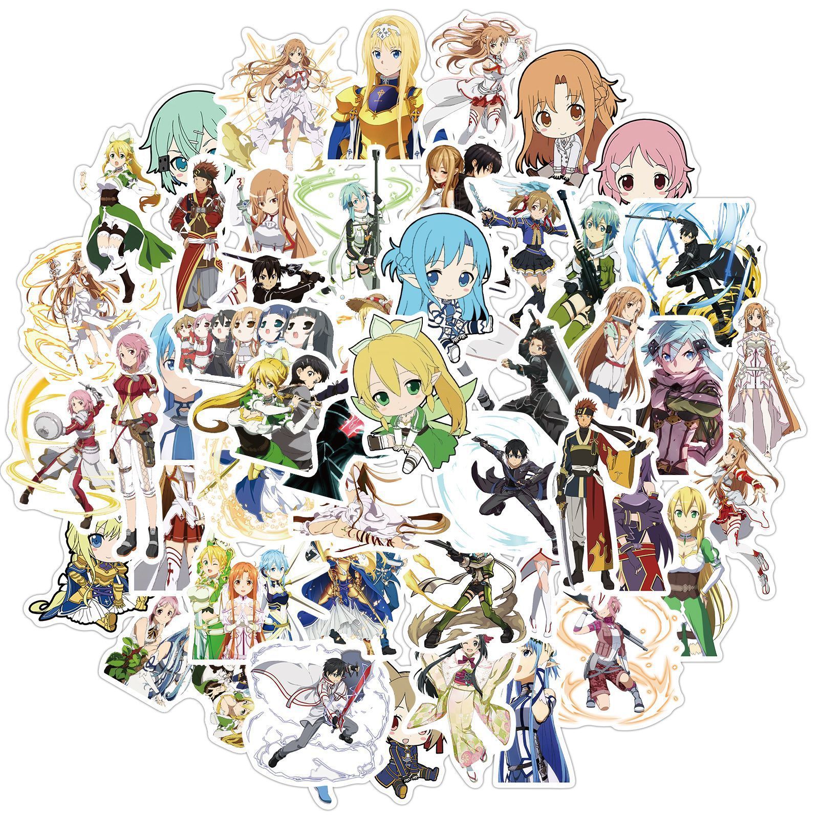 2 design 50pcs/bag Vinyl Anime Sword Art online SAO Stickers for Skateboard phone Luggage Laptop Bike Luggage decoration