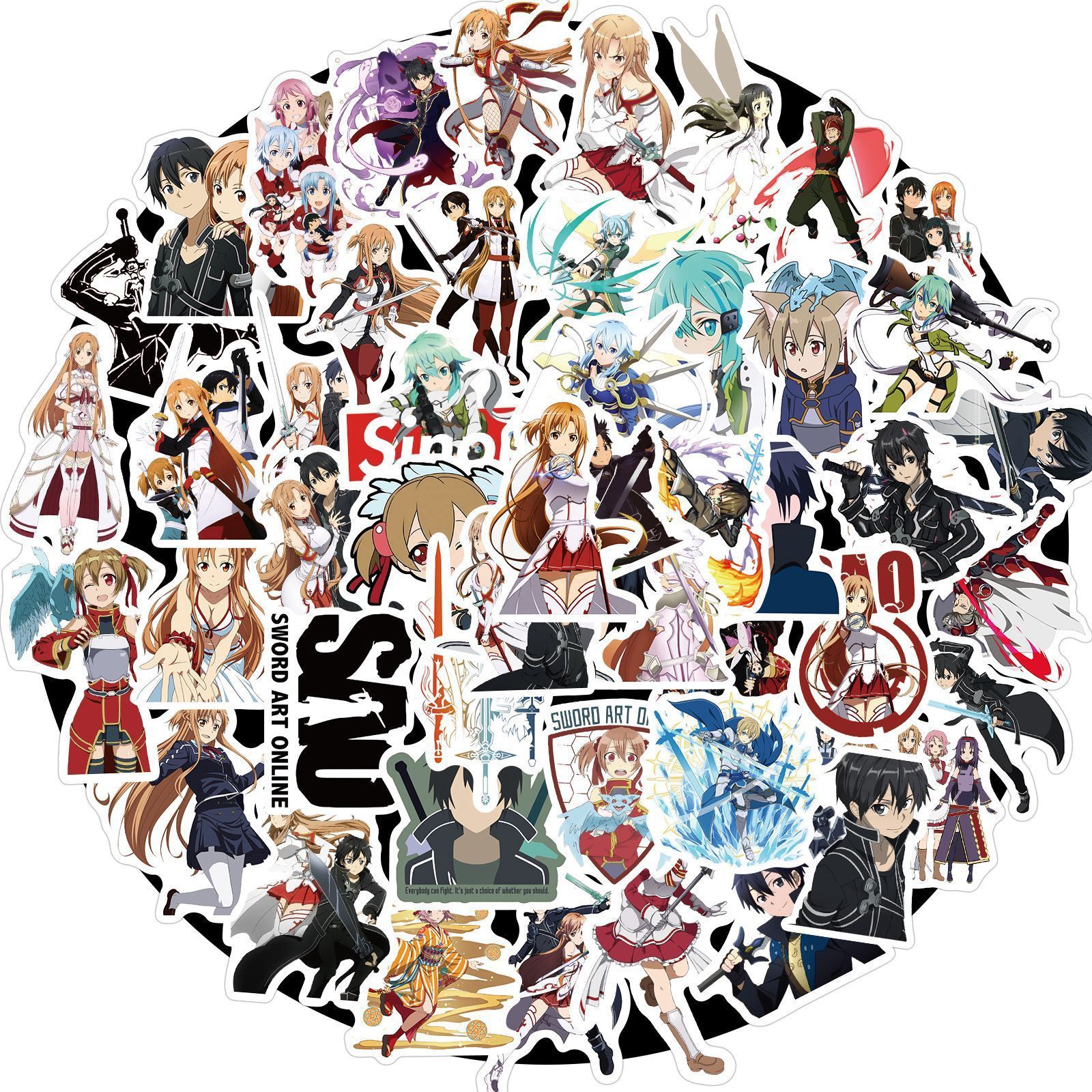 2 design 50pcs/bag Vinyl Anime Sword Art online SAO Stickers for Skateboard phone Luggage Laptop Bike Luggage decoration