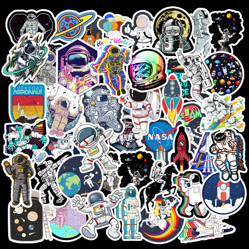 50pcs/bag astronaut space station cartoon stickers for kids moon rocket universe trolley case computer doodle removable stickers