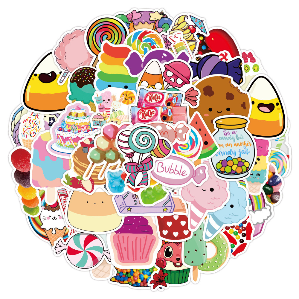 50pcs/bag Colorful Cartoon Candy Lollipop Ice Cream Dessert Donut Biscuit Pudding stickers for phone laptop luggage sticker