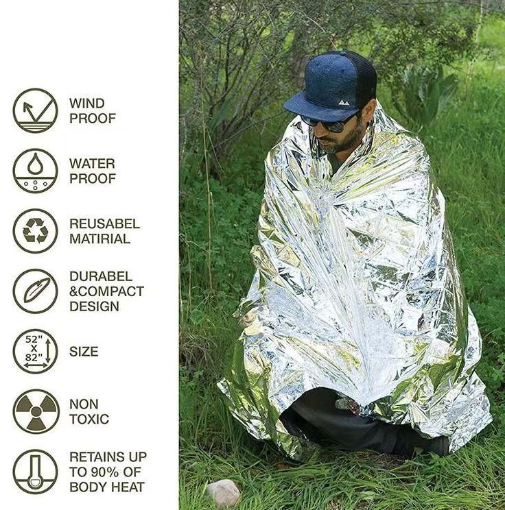 Emergency Mylar Thermal Space Camping Blankets Survival kit Perfect for Outdoors,Hiking,Survival,Bag Marathons or First Aid