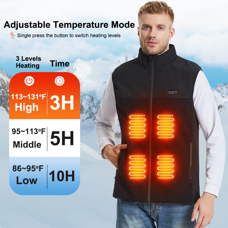 Man Women's Sleeveless Zipper Hooded Vest Heated Vest with cotton Insulation and Detachable HoodThermal Waistcoat for Winter