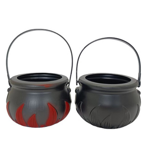 Plastic Black Cauldron With Handle Plastic Candy Kettle Bucket For Halloween Party Favor Decor