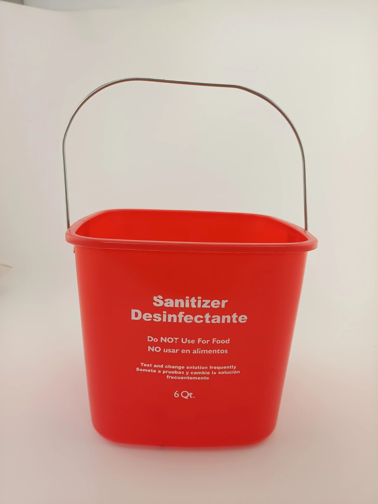 Stainless Steel Handle Commercial Cleaning Bucket Cleaning Pail 6QT Square Red Plastic Sanitizing Bucket