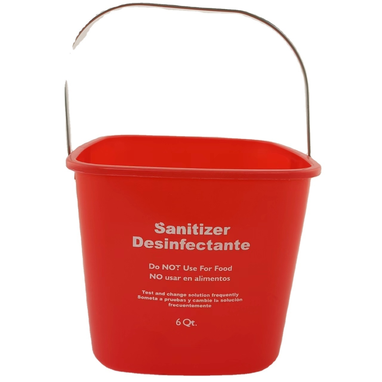 Stainless Steel Handle Commercial Cleaning Bucket Cleaning Pail 6QT Square Red Plastic Sanitizing Bucket