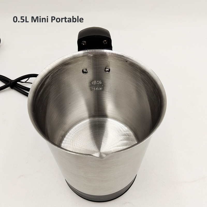 Top selling customized 0.5L 500ML mini portable stainless steel water electric travel kettle