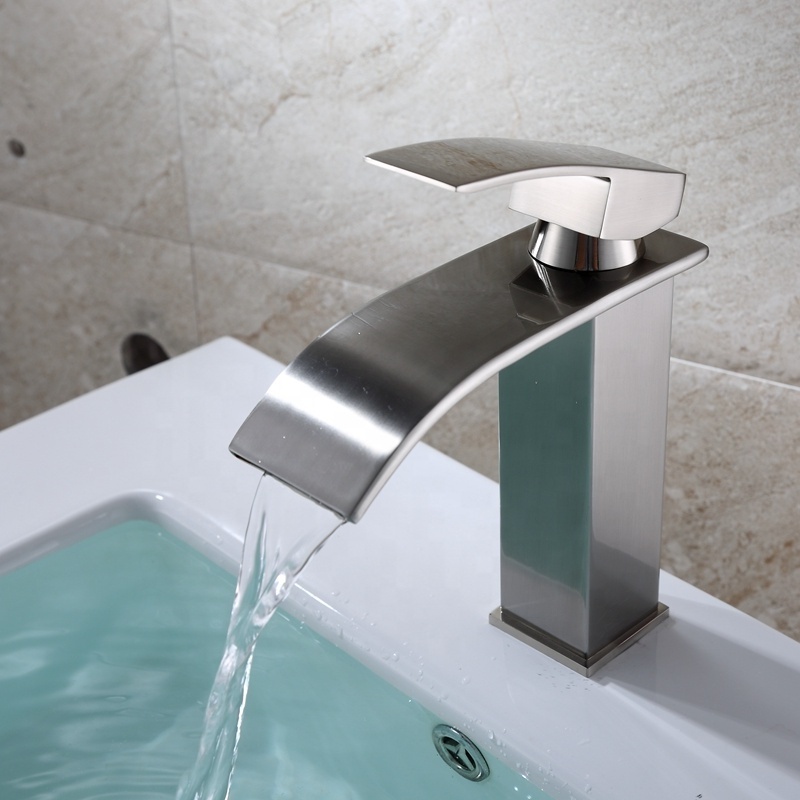 Square Stainless Steel Waterfall Spout Bathroom Mixer Tap Single Handle Basin Sink Mixer Faucet For Bathroom