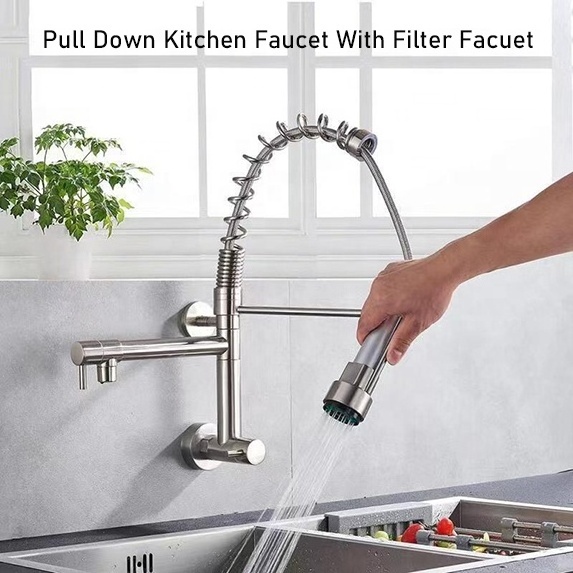 Quality Design Wall Mounted Brass Kitchen Faucet Hot And Cold Mixer Kitchen Sink Faucet Dual Handle Water Filter Faucet