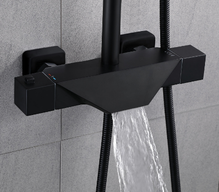 Manufacturer European Style Thermostatic Waterfall Square Single Lever Brass Black Bath Shower Faucet