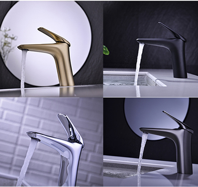 New Design Brass Gun Metal Grey Single Hole Modern Bathroom Hot Cold Mixer Water Tap Basin Faucet With Concealed aerator