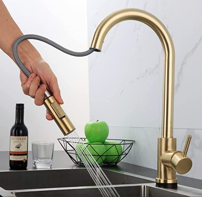 North American IAPMO standard Water saving UPC stainless steel 304 Handle Touch kitchen faucet pull out with Brushed Gold finish