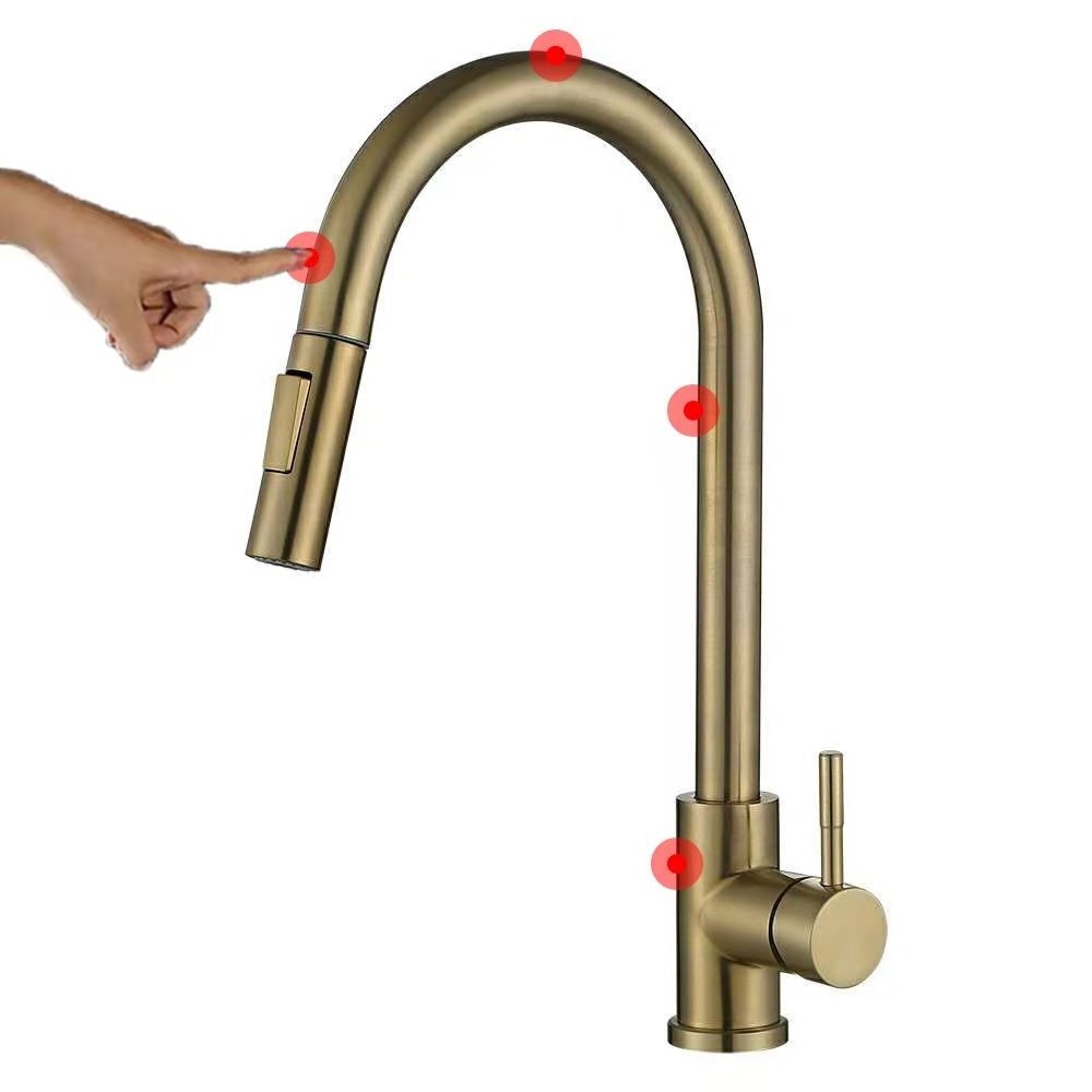 North American IAPMO standard Water saving UPC stainless steel 304 Handle Touch kitchen faucet pull out with Brushed Gold finish