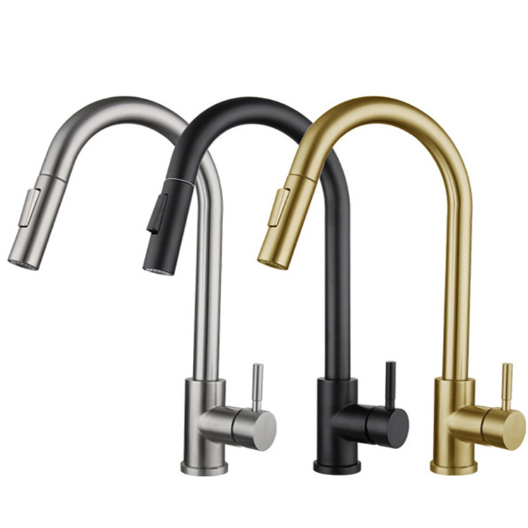 North American IAPMO standard Water saving UPC stainless steel 304 Handle Touch kitchen faucet pull out with Brushed Gold finish