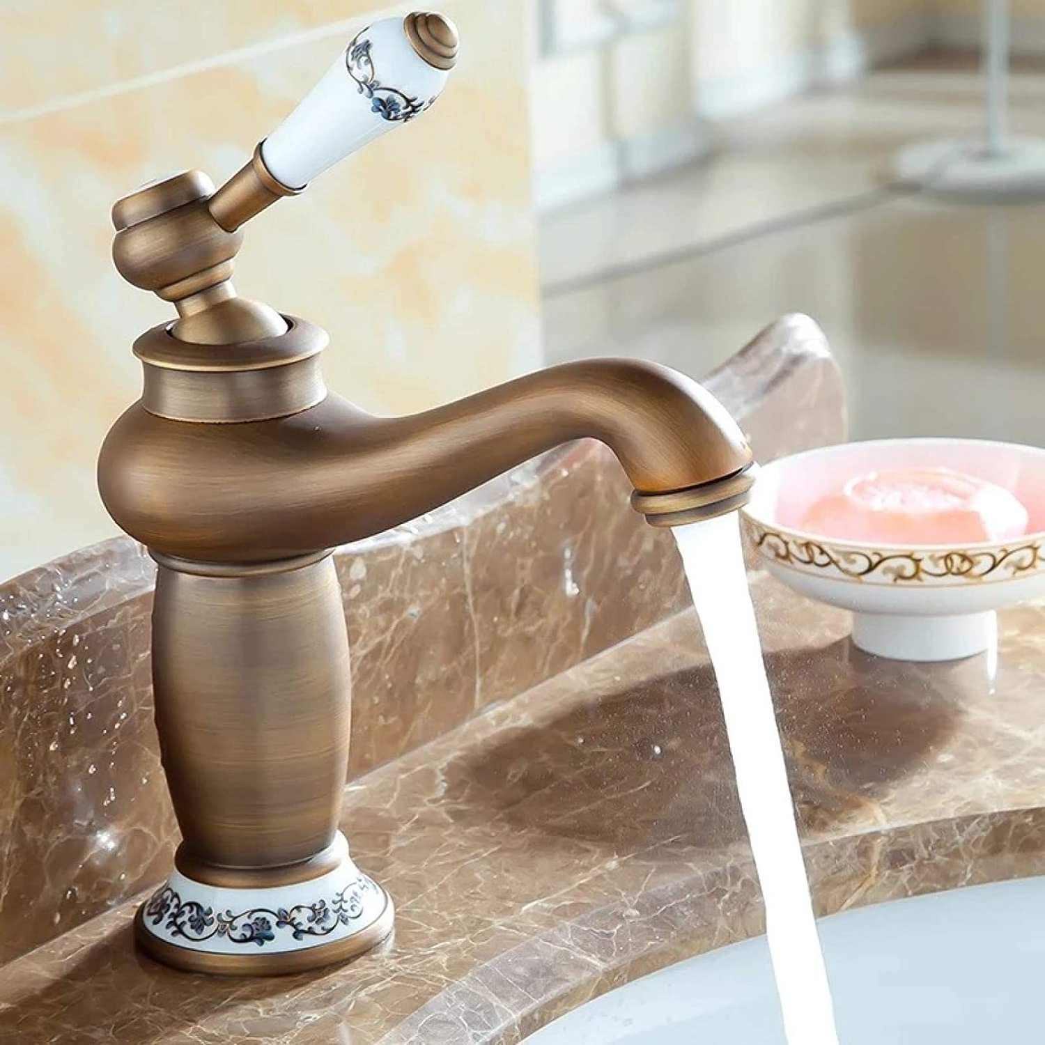 bottom price Middle East classic bathroom bronze brass antique porcelain basin faucet with ceramic porcelain handle base cover