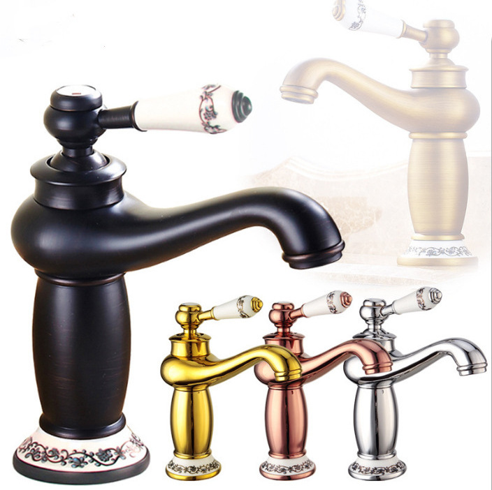 Bottom Price European Style Classic Retro Bathroom Brass Oil Rubbed Bronze Vanity Basin Faucet With Porcelain Handle Base Cover