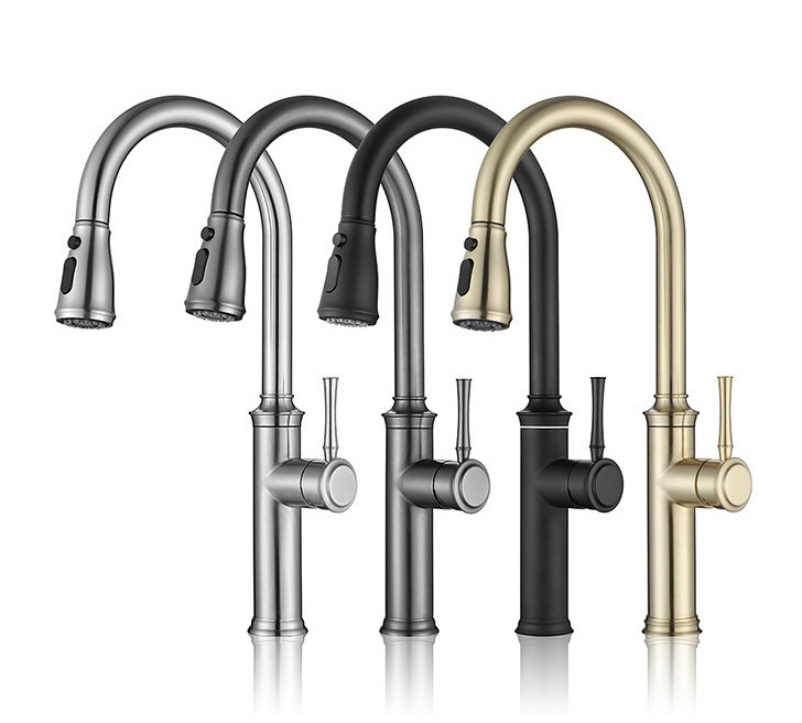 New High Pressure Flushing Mode Stainless steel Matte Black Plating Pull Down kitchen Faucet with 3 function Spray