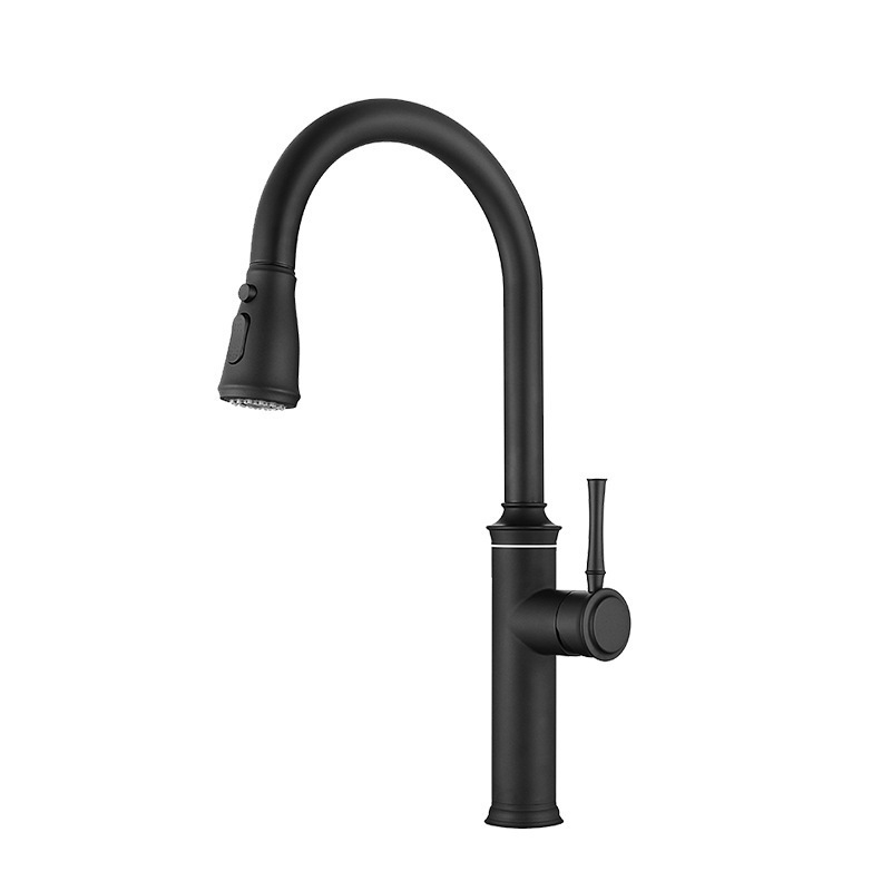 New High Pressure Flushing Mode Stainless steel Matte Black Plating Pull Down kitchen Faucet with 3 function Spray