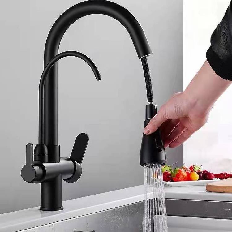 Matte Black 3 Way Water Purifier Kitchen Faucet Stainless Steel 304 Lead Free Water Filter Purifier Pull Out Kitchen Faucet