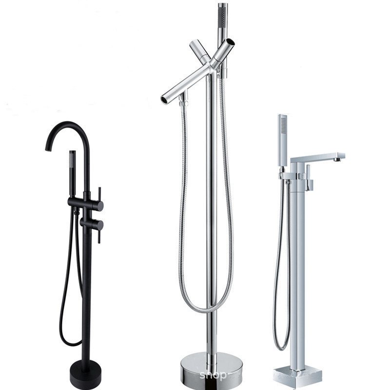 Floor mounted Single handle Free standing Bathtub faucet filler with hand shower