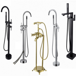 Floor mounted Single handle Free standing Bathtub faucet filler with hand shower