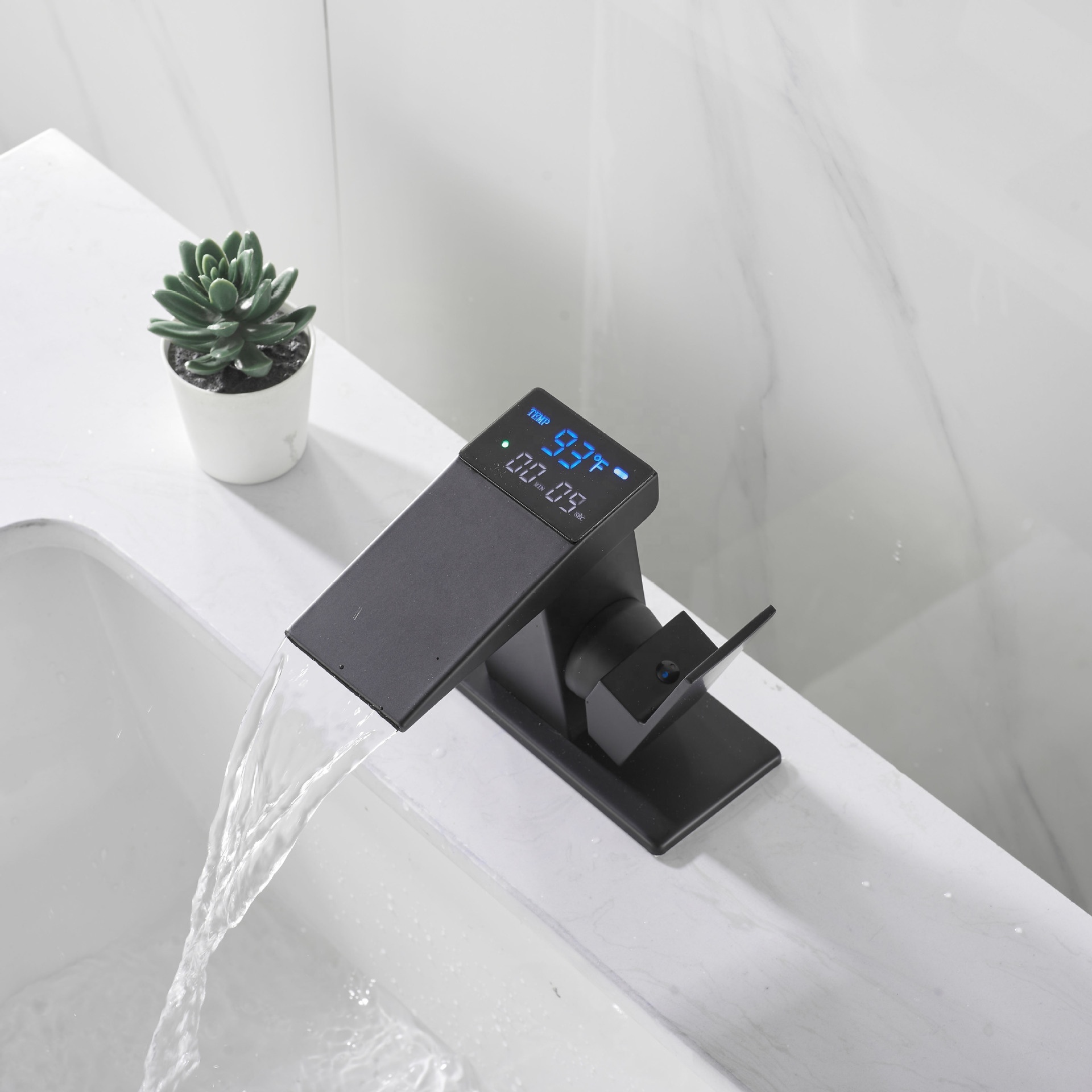 New Arrival Deck Mounted Hydroelectric Power Generation Digital Display Bathroom Basin Faucets Waterfall Mixer Face Basin Faucet