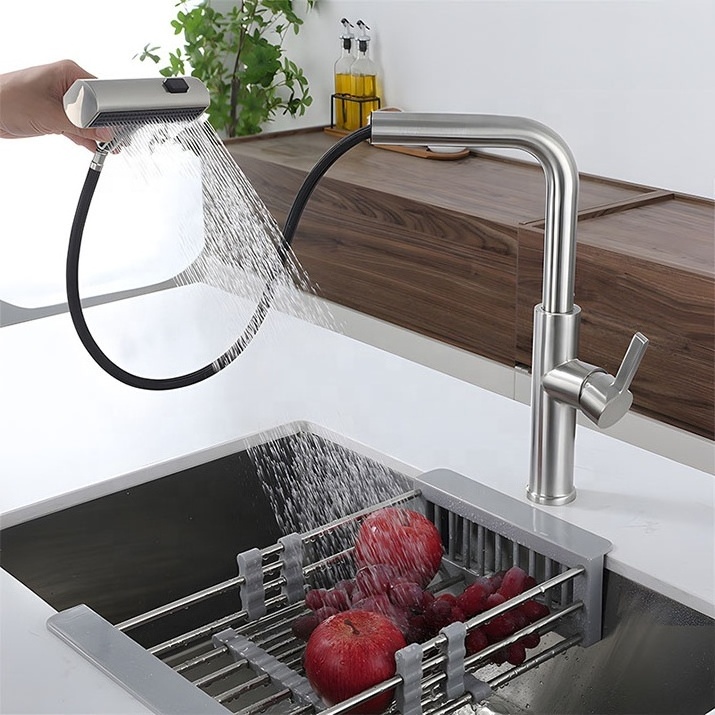 Innovative Waterfall Design Kitchen Sink Faucet 3 Function Sprayer Single Lever Pull Out Sink Mixer Taps For Kitchen