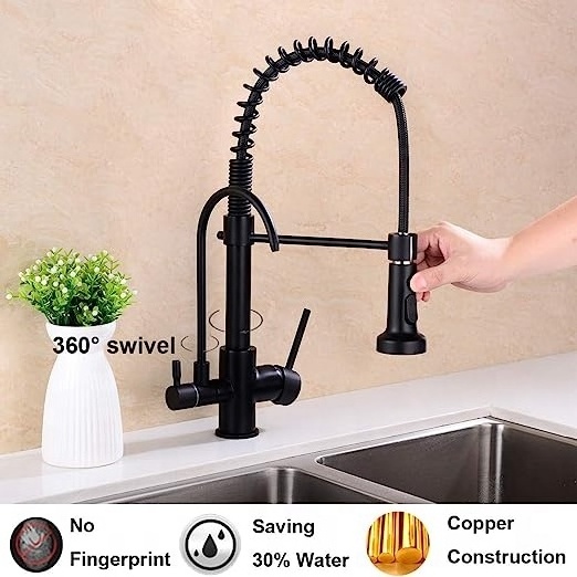 Contemporary Commercial 3 in 1 Spring Pull Down Spray Kitchen Mixer Faucet With Water Filter Purified Faucet