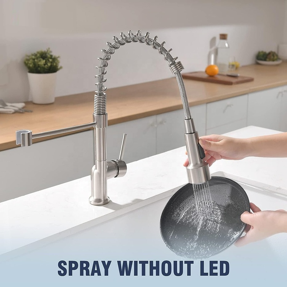 New Arrival Single Handle 2 Spouts Kitchen Sink Water Tap Hot Cold Mixer Pull Down Sprayer Kitchen Faucet With LED Light