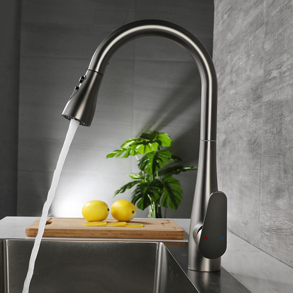 Factory Wholesales Pullout Kitchen Faucet Hot And Cold Mixer Water Tap Pull Down  Spray Head For Kitchen Faucet