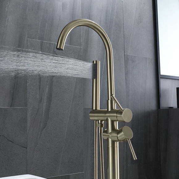 KEDAH Brass Freestanding Bathtub Faucet Shower Bath Mixer Tap 2 Handle Free Standing Bath Shower Faucet With Hand shower