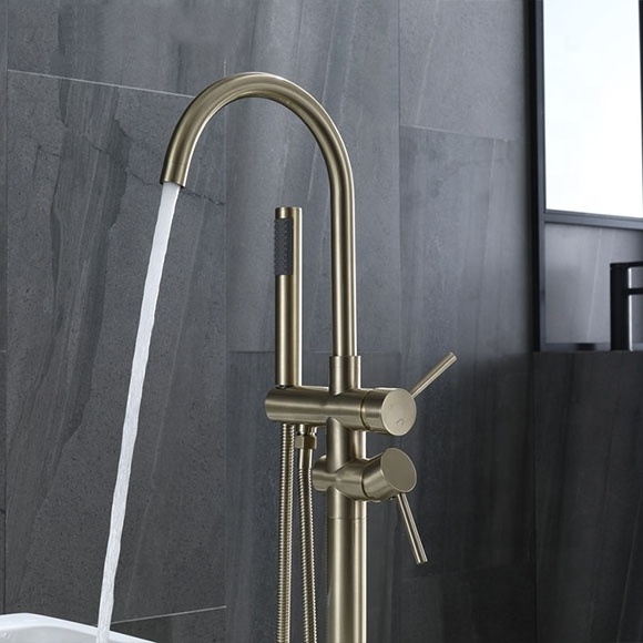 KEDAH Brass Freestanding Bathtub Faucet Shower Bath Mixer Tap 2 Handle Free Standing Bath Shower Faucet With Hand shower