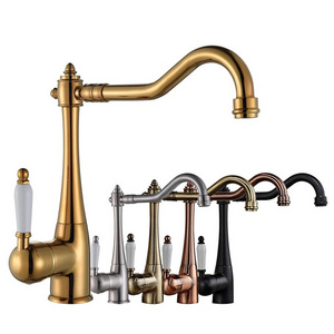 KEDAH Factory Price Classic Handle Antique Brass Kitchen Faucet Hot And Cold Sink Faucet Gold Taps For Kitchen