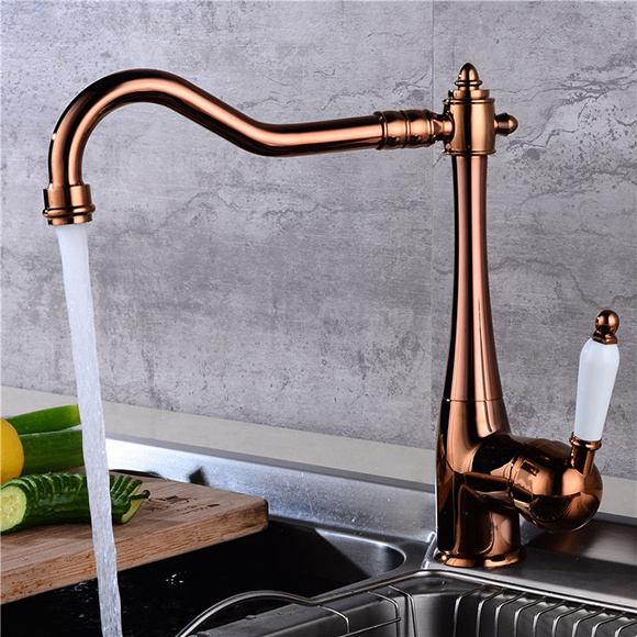 KEDAH Factory Price Classic Handle Antique Brass Kitchen Faucet Hot And Cold Sink Faucet Gold Taps For Kitchen