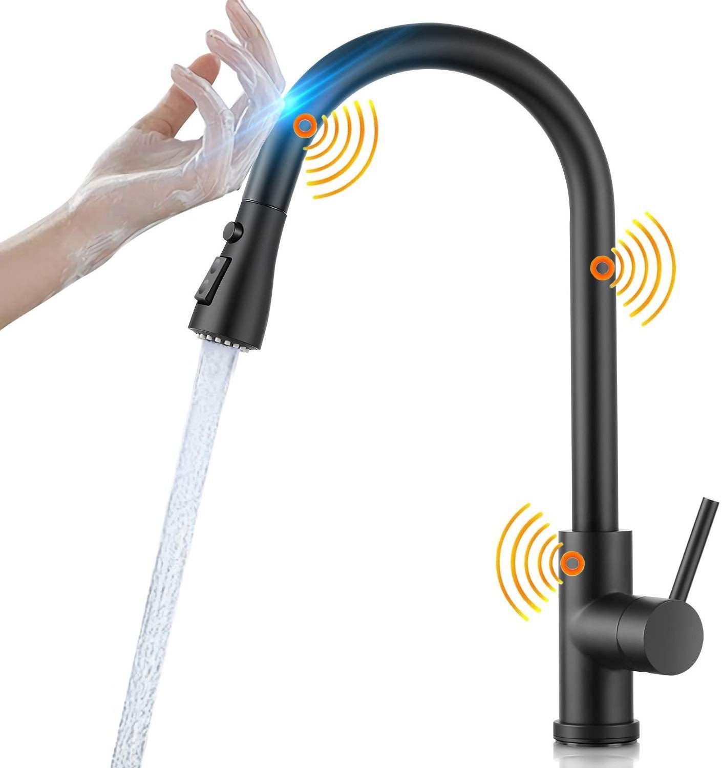 cUPC Lead free SUS304 Matte Black Touch2O Technology Single Handle touch sensor on pull out kitchen faucet mixer