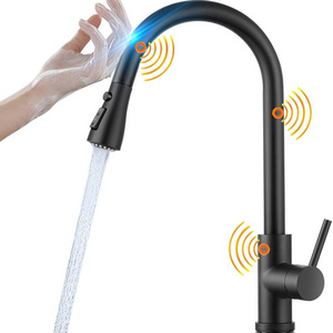 cUPC Lead free SUS304 Matte Black Touch2O Technology Single Handle touch sensor on pull out kitchen faucet mixer